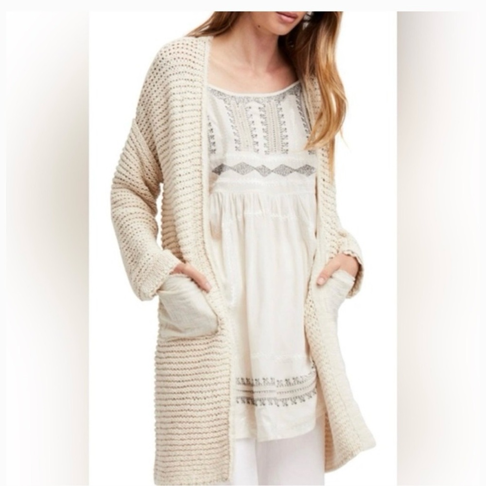 FREE PEOPLE Woodstock Longline Cardigan In Ivory - Picture 3 of 9